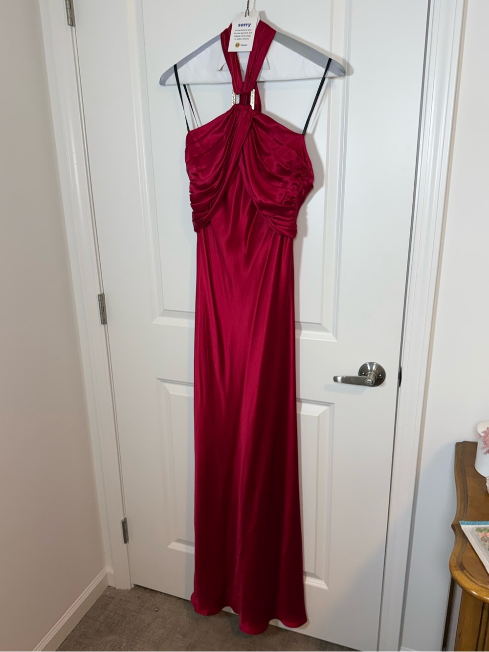 Elegant Halter 100% silk Evening Gown - Deep red